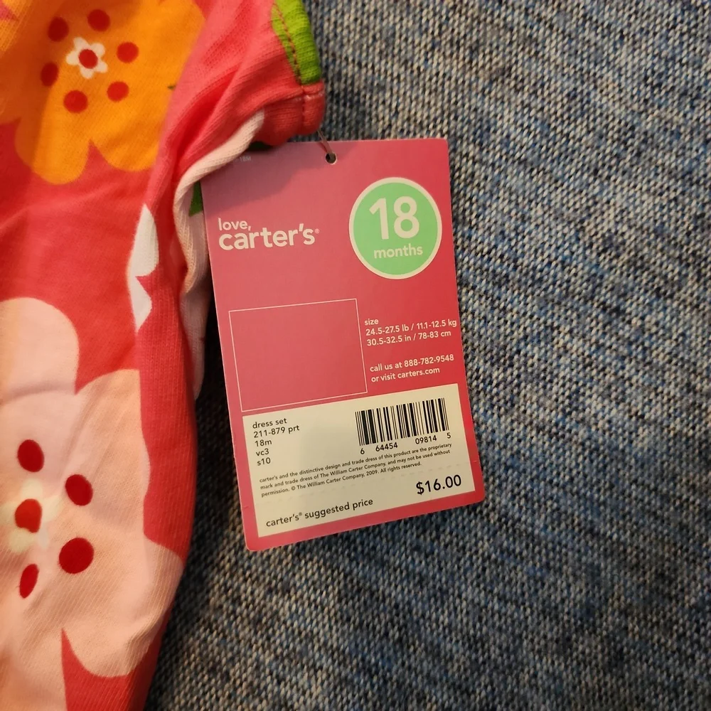 ✨️HPx2✨️- NWT Carter's 2piece Pink & White Flower  Dress, Sz 18m